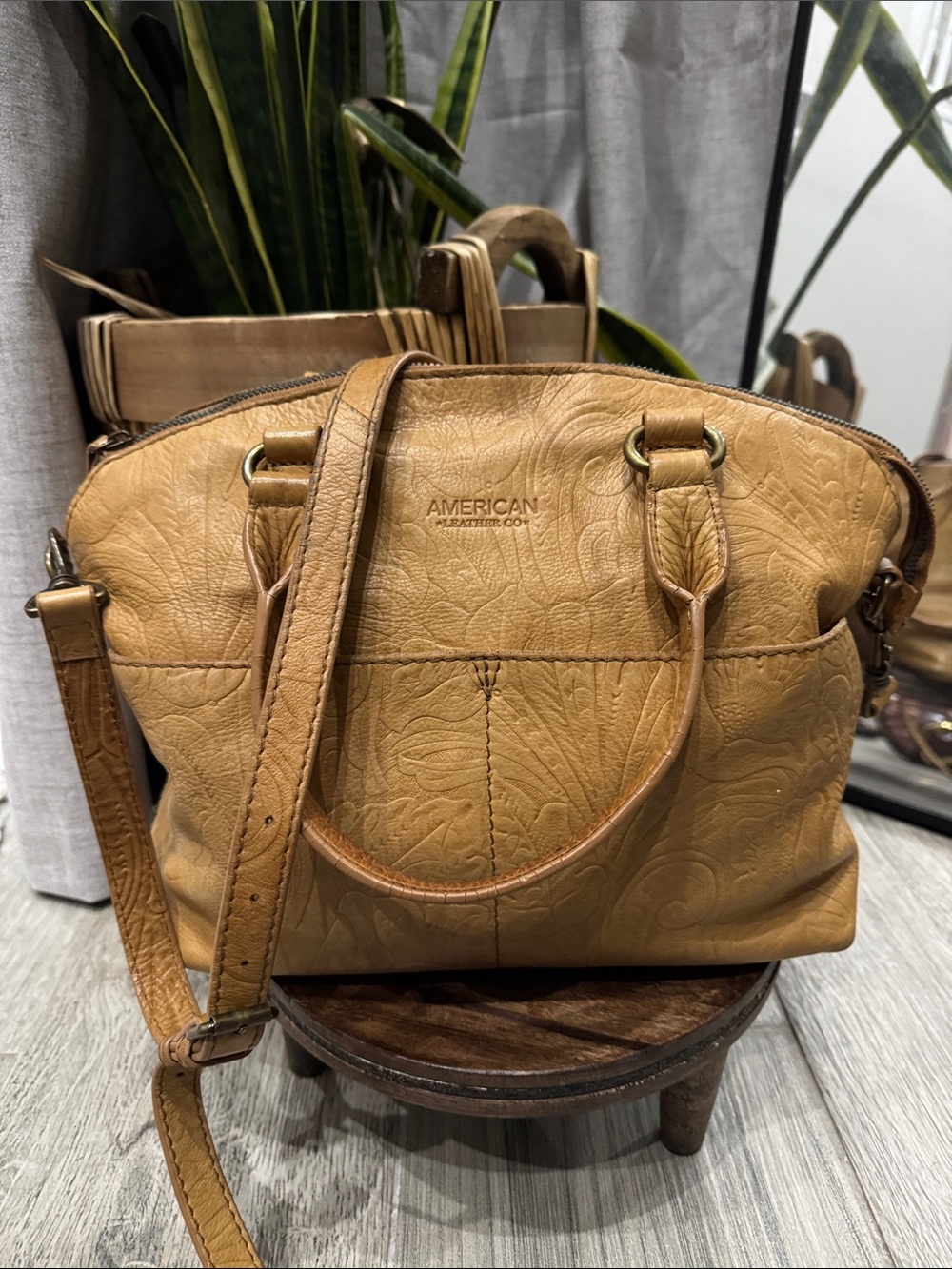 American Leather Co. Tan Embossed Crossbody Satchel